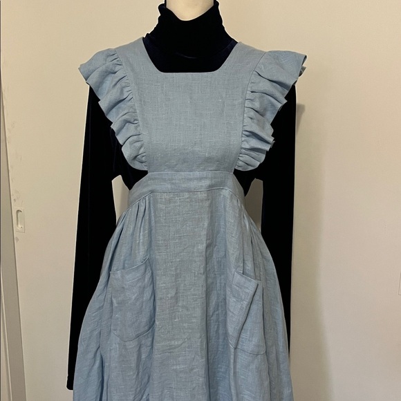 Little Women Atelier Meg Pinafore Linen Apron Sky Blue Cottagecore Prairie Small - Picture 2 of 8